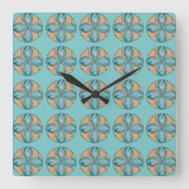 Reloj cuadrado con diseño de flor turquesa