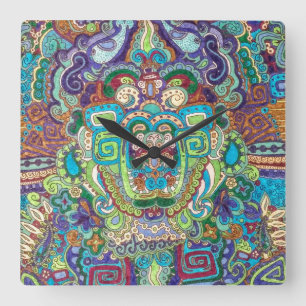 reloj cuadrado con diseño enrrollado en colores