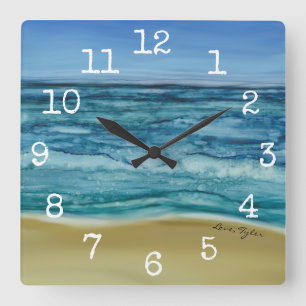 Reloj cuadrado con forma de "escena de playa"