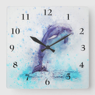 Reloj cuadrado con un delfín hermoso