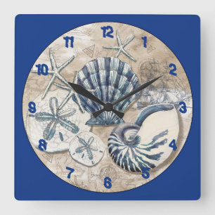 Reloj Cuadrado Concha marina de tema acuático
