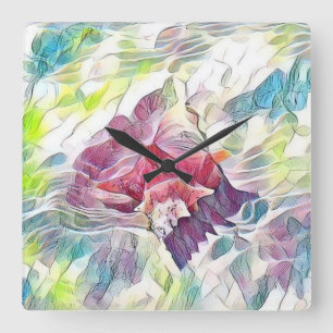Reloj Cuadrado concha rosa en la pintura acuática del mar