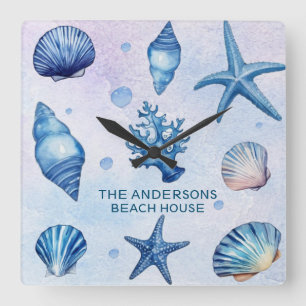 Reloj Cuadrado Conchas costeras modernas atesoran al Personalizad