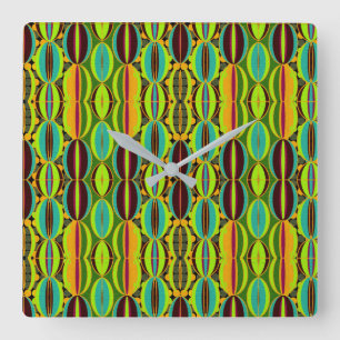 Reloj Cuadrado Conchas de cauri geométricas afrocentradas