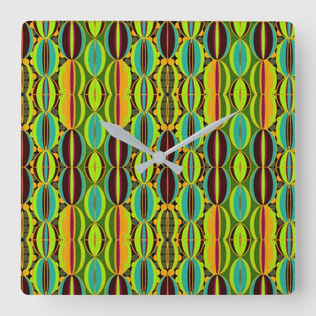 Reloj Cuadrado Conchas de cauri geométricas afrocentradas  (Anverso)