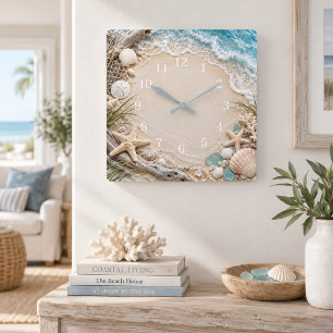 Reloj Cuadrado Conchas de playa costera Estrella de mar Océano