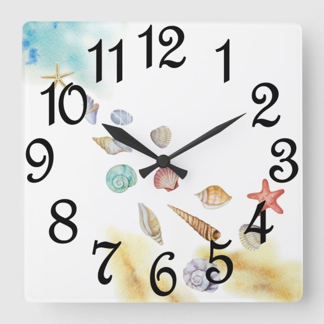 Reloj Cuadrado Conchas en la orilla (Anverso)
