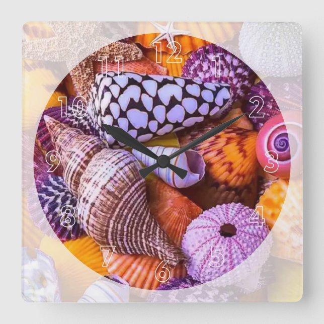Reloj Cuadrado conchas marinas (Anverso)