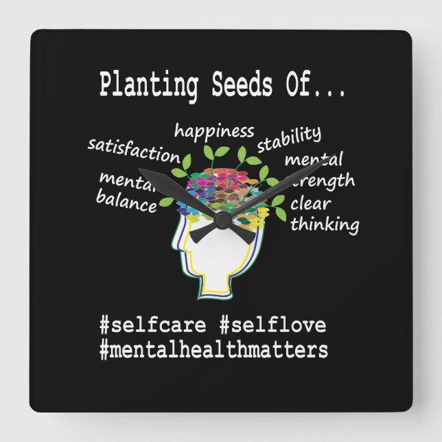 Reloj Cuadrado Conciencia sobre la salud mental (Anverso)