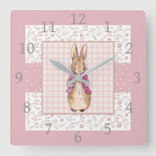 Reloj Cuadrado Conejo clásico con chaqueta rosa