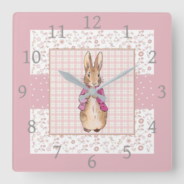 Reloj Cuadrado Conejo clásico con chaqueta rosa (Anverso)