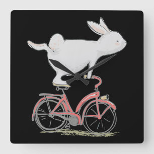 Reloj Cuadrado Conejo conejo conejo en bicicleta