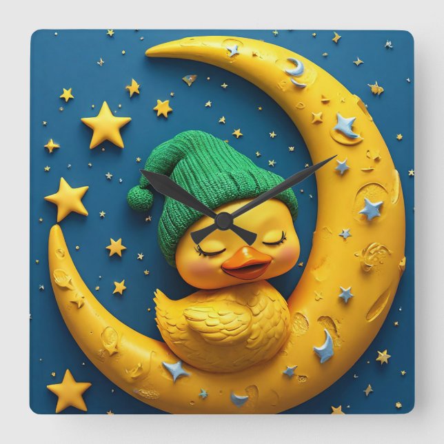 Reloj Cuadrado Conejo de dibujos animados y luna (Anverso)