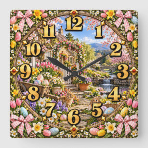 Reloj Cuadrado Conejo de jardín de la casa de Pascua