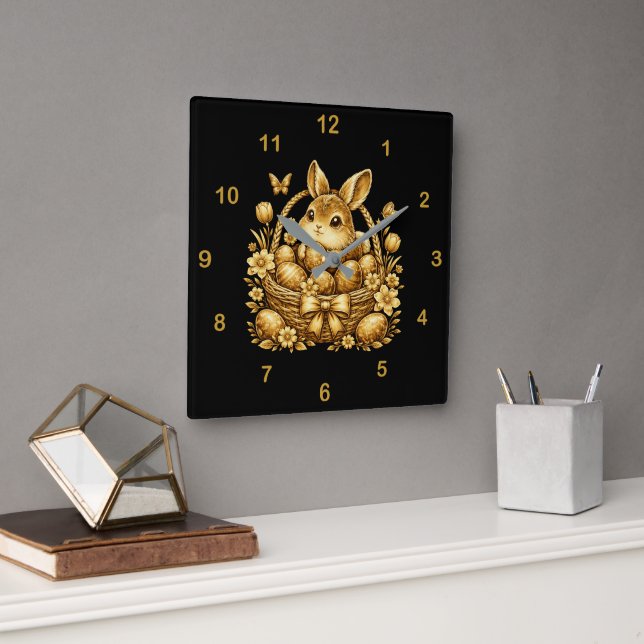 Reloj Cuadrado conejo de Pascua (Oficina)