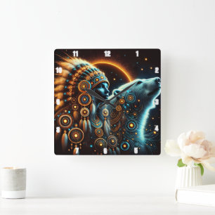 Reloj Cuadrado Conexión indígena entre espíritu y naturaleza