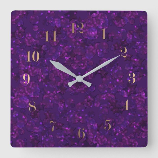 Reloj Cuadrado Confeti morado (Anverso)