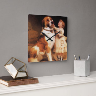 Reloj Cuadrado Confianza de Charles Burton Barber, Perro San Bern