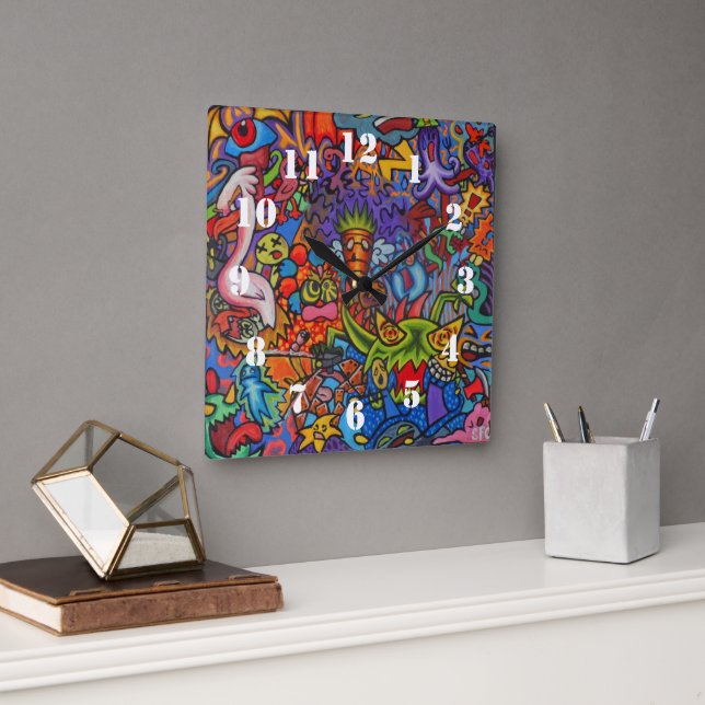 Reloj Cuadrado Confusion By Squid Fear City (Oficina)