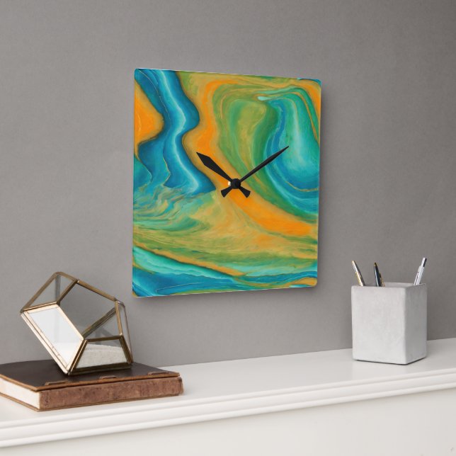 Reloj Cuadrado "Conil" Una colorida mezcla abstracta (Oficina)
