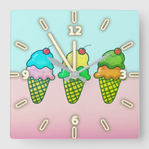Reloj Cuadrado Conos de helado coloridos geniales