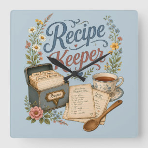 Reloj Cuadrado Conservador de Recetas Florales Vintage Cottagecor