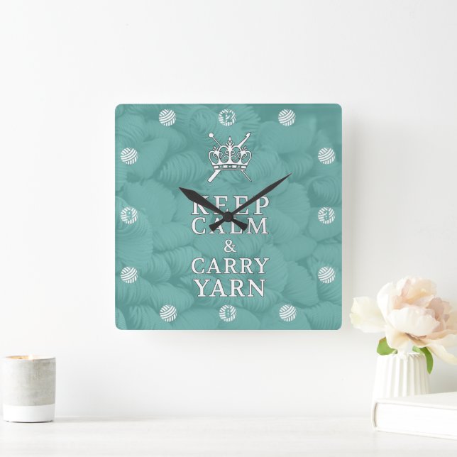 Reloj Cuadrado Conservar la calma Carry Yarn Craft Room {Dark} (Hogar)