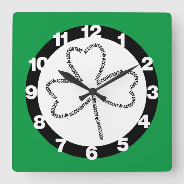 Reloj Cuadrado Contable Text Shamrock (Anverso)