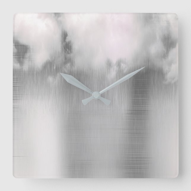 Reloj Cuadrado Contemporáneo de plata de acero gris de la lluvia (Anverso)