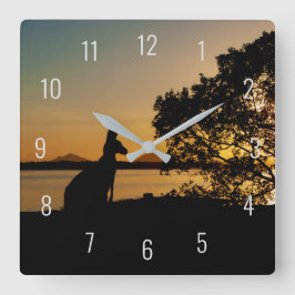 Reloj Cuadrado Contorno de canguro de Australia con atardecer neg