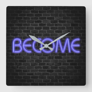 Reloj Cuadrado CONVERTIRSE en texto en luces de neón en la pared
