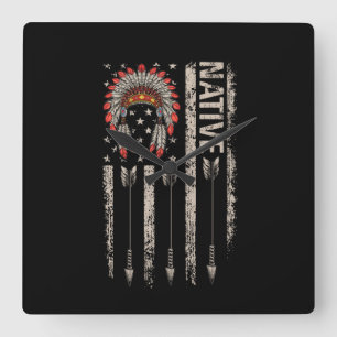 Reloj Cuadrado Cool Native American Feather Arrow Flag Headdress