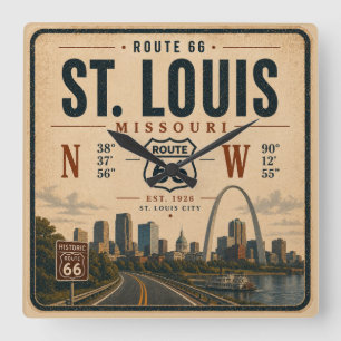 Reloj Cuadrado Coordenadas del Arco de la Ruta 66 de St Louis Hor