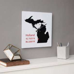 Reloj Cuadrado Coordenadas GPS de Holland Michigan