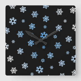 Reloj Cuadrado Copos de nieve (azul y blanco)