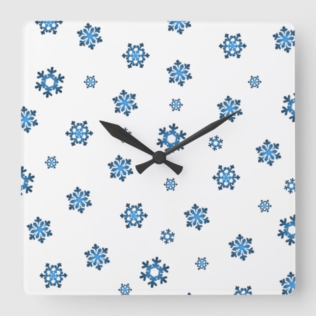 Reloj Cuadrado Copos de nieve (azul y negro) (Anverso)