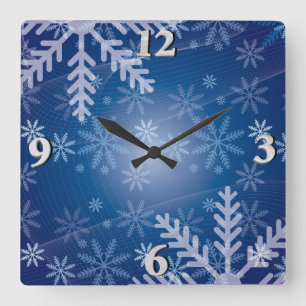 Reloj Cuadrado Copos de nieve en azul