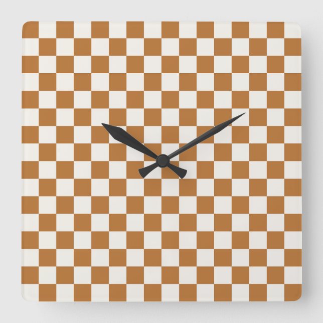 Reloj Cuadrado Copper and eggshell checkerboard pattern (Anverso)