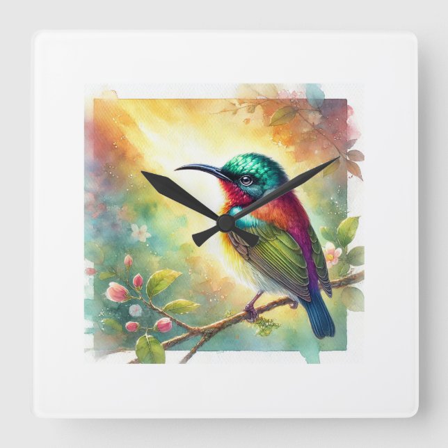 Reloj Cuadrado Copperthroated Sunbird 020924AREF133 - Watercolor (Anverso)