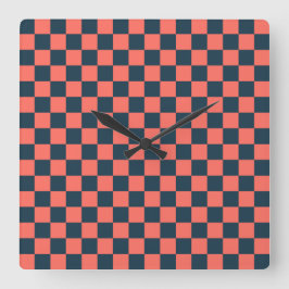 Reloj Cuadrado Coral and navy checkerboard pattern