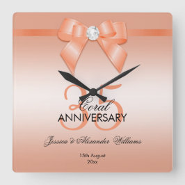 Reloj Cuadrado Coral Bow & Ribbon 35° Aniversario Boda