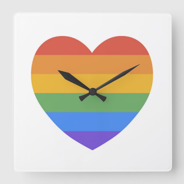 Reloj Cuadrado Corazón arcoiris (Anverso)