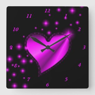 Reloj Cuadrado Corazón arcoiris con estrellas