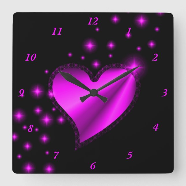 Reloj Cuadrado Corazón arcoiris con estrellas (Anverso)
