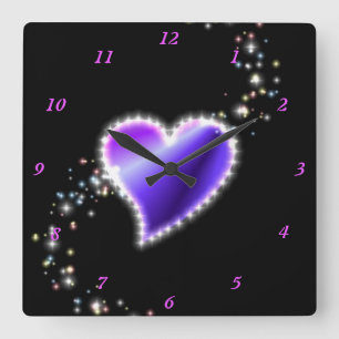 Reloj Cuadrado Corazón arcoiris con estrellas