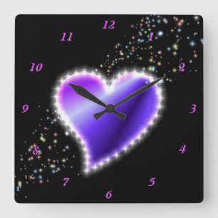 Reloj Cuadrado Corazón arcoiris con estrellas