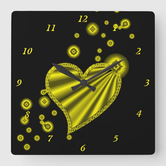 Reloj Cuadrado Corazón arcoiris con estrellas (Anverso)