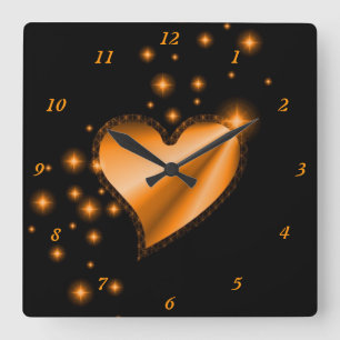 Reloj Cuadrado Corazón arcoiris con estrellas