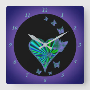 Reloj Cuadrado Corazón arcoiris y mariposa