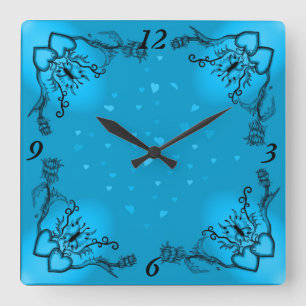 Reloj Cuadrado Corazón con flor y mariposa